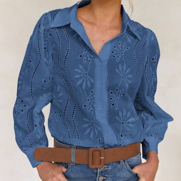 Elegant Blue Embroidered Women's Top - Picture 2 of 5